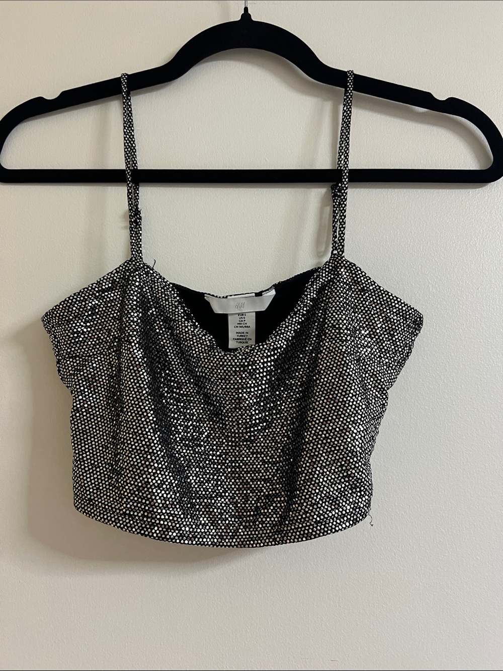 H&M Black and Silver Sequin Cowl Crop Camisole